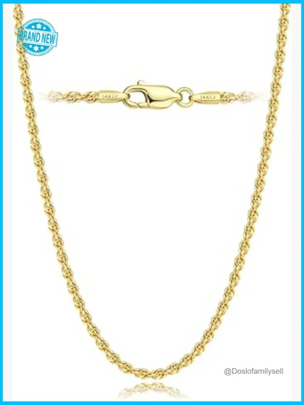 14K Gold Rope Chain Necklace Dainty Minimal Classic Unisex Adjustable Length